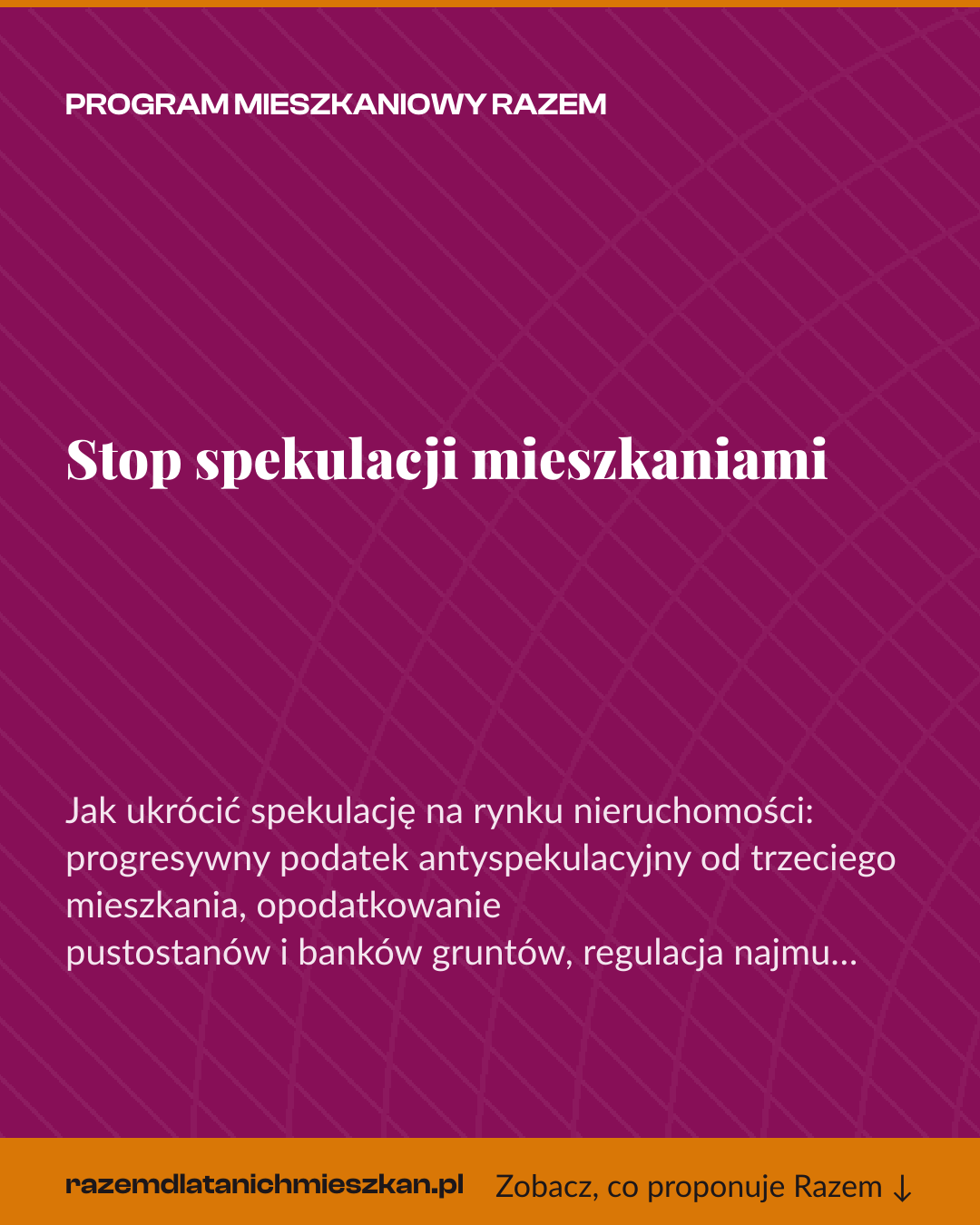 Grafika pionowa do udostępnienia: Stop spekulacji mieszkaniami