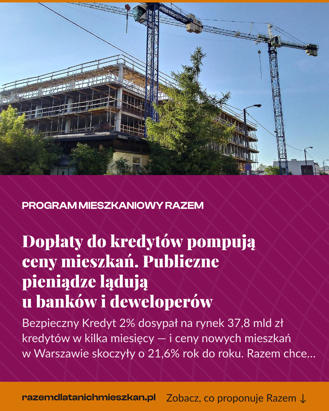 Grafika pionowa do udostępnienia: Dopłaty do kredytów pompują ceny mieszkań. Publiczne pieniądze lądują u banków i deweloperów